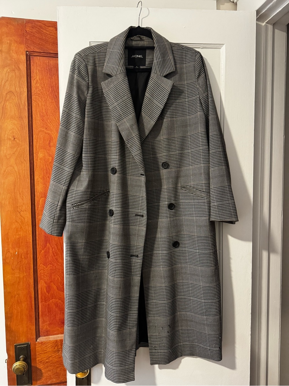 Monki Checked Double-Breasted Trench Coat - Gray